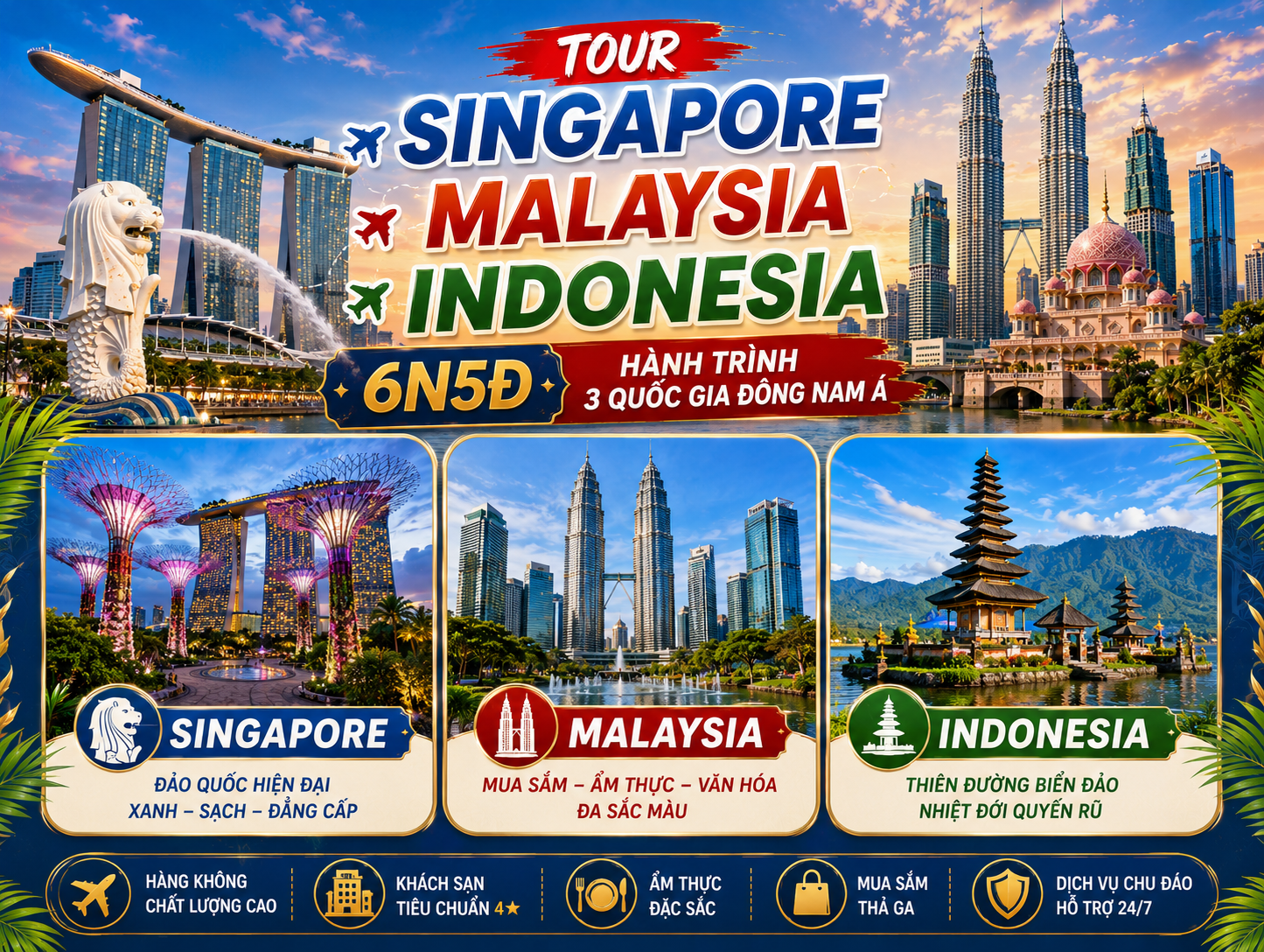 TOUR SINGAPORE – MALAYSIA – INDONESIA 6N5Đ – HÀNH TRÌNH 3 QUỐC GIA ĐÔNG NAM Á
